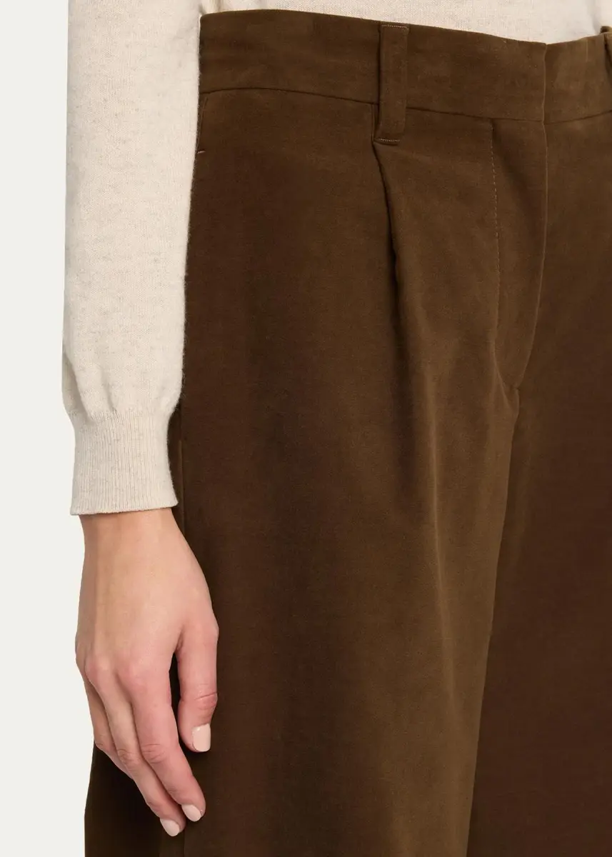 Brunello Cucinelli Pleated Stretch Moleskin Wide-Leg Trousers | Thumbnail 5