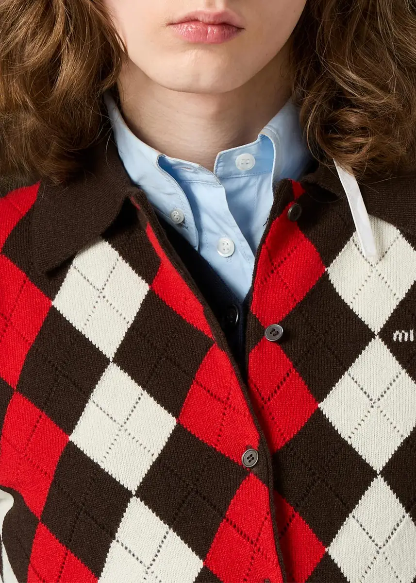Miu Miu Argyle Cashmere Knit Collared Cardigan | Thumbnail 3 Miu Miu Argyle Cashmere Knit Collared Cardigan | Thumbnail 3