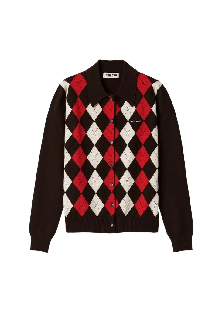Argyle Cashmere Knit Collared Cardigan Argyle Cashmere Knit Collared Cardigan