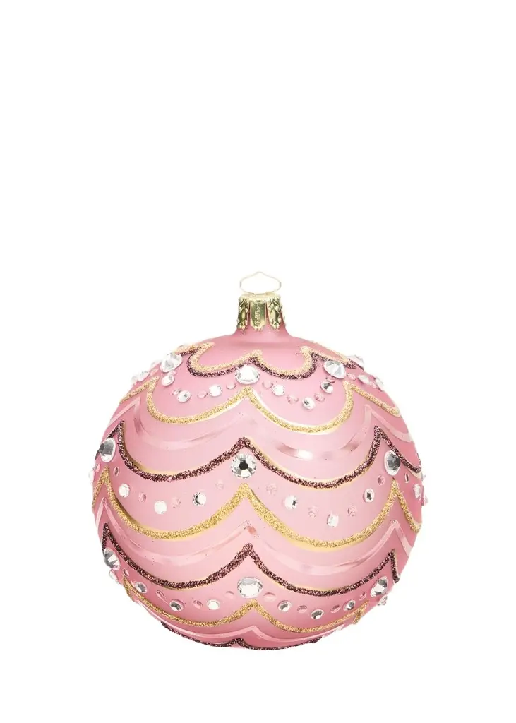 Bergdorf Goodman Glitter Scallops on Pink Ball Christmas Ornament