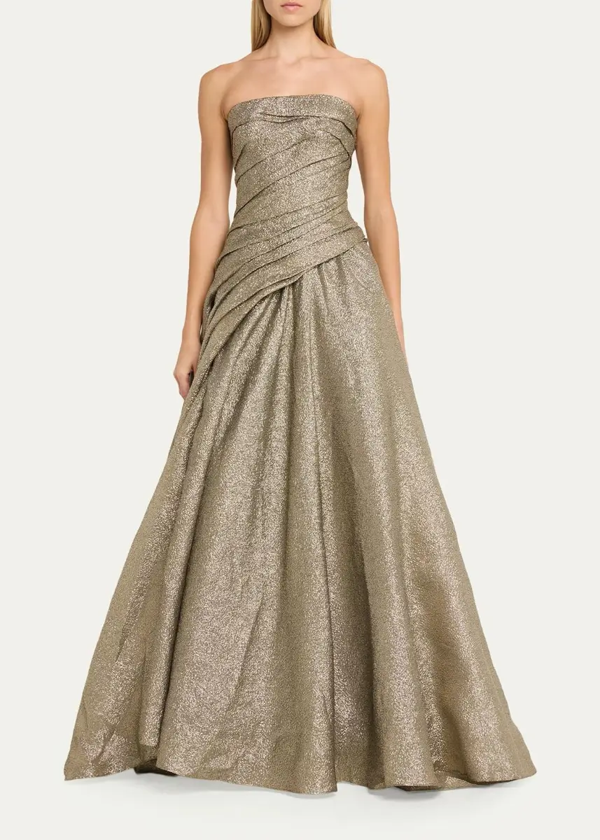 Marmar Halim Strapless Asymmetric Draped Metallic Ball Gown | Thumbnail 2