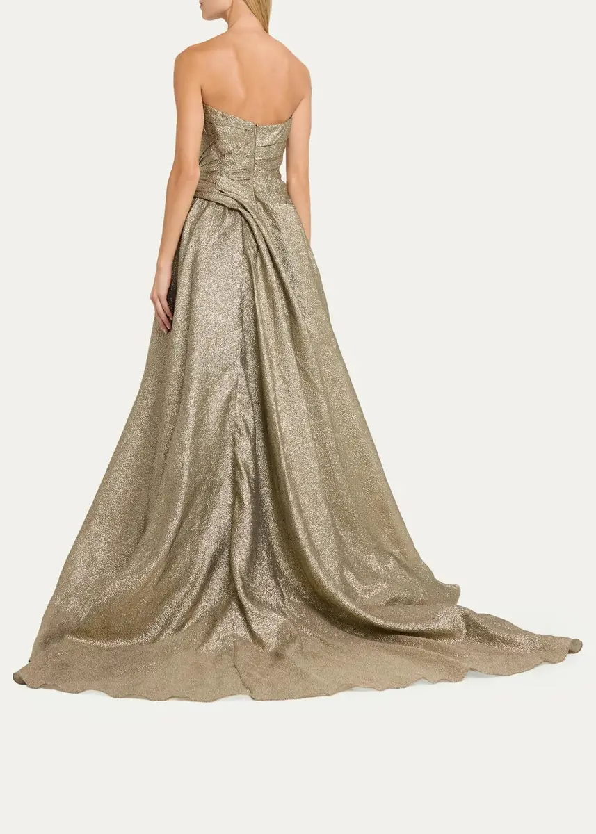 Marmar Halim Strapless Asymmetric Draped Metallic Ball Gown | Thumbnail 3