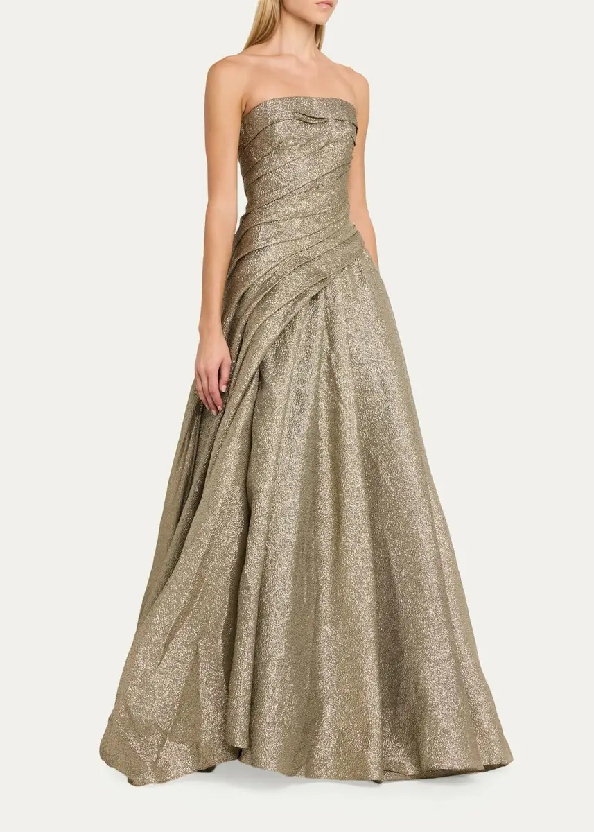 Marmar Halim Strapless Asymmetric Draped Metallic Ball Gown | Thumbnail 4