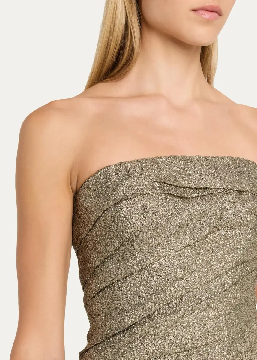 Marmar Halim Strapless Asymmetric Draped Metallic Ball Gown | Thumbnail 5