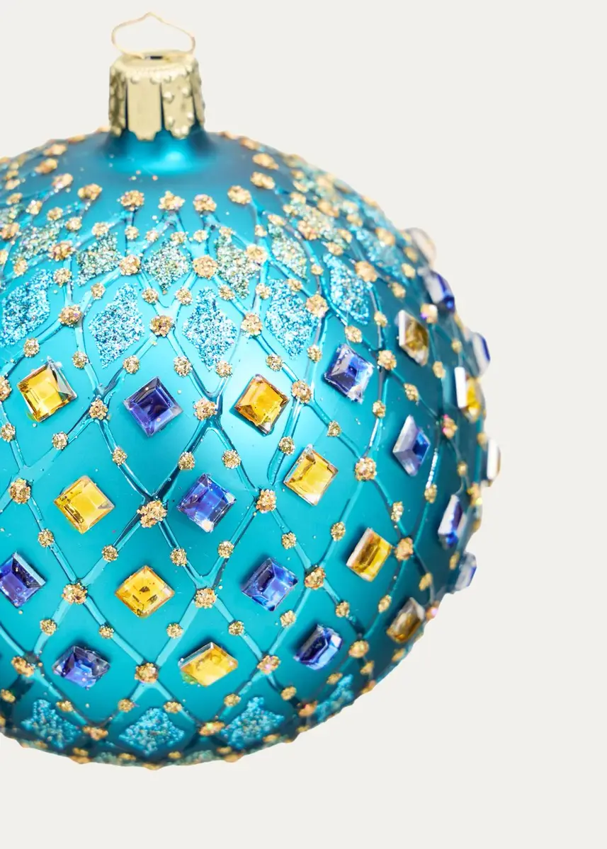 Bergdorf Goodman Blue Green Rhinestone Ball Christmas Ornament | Thumbnail 2