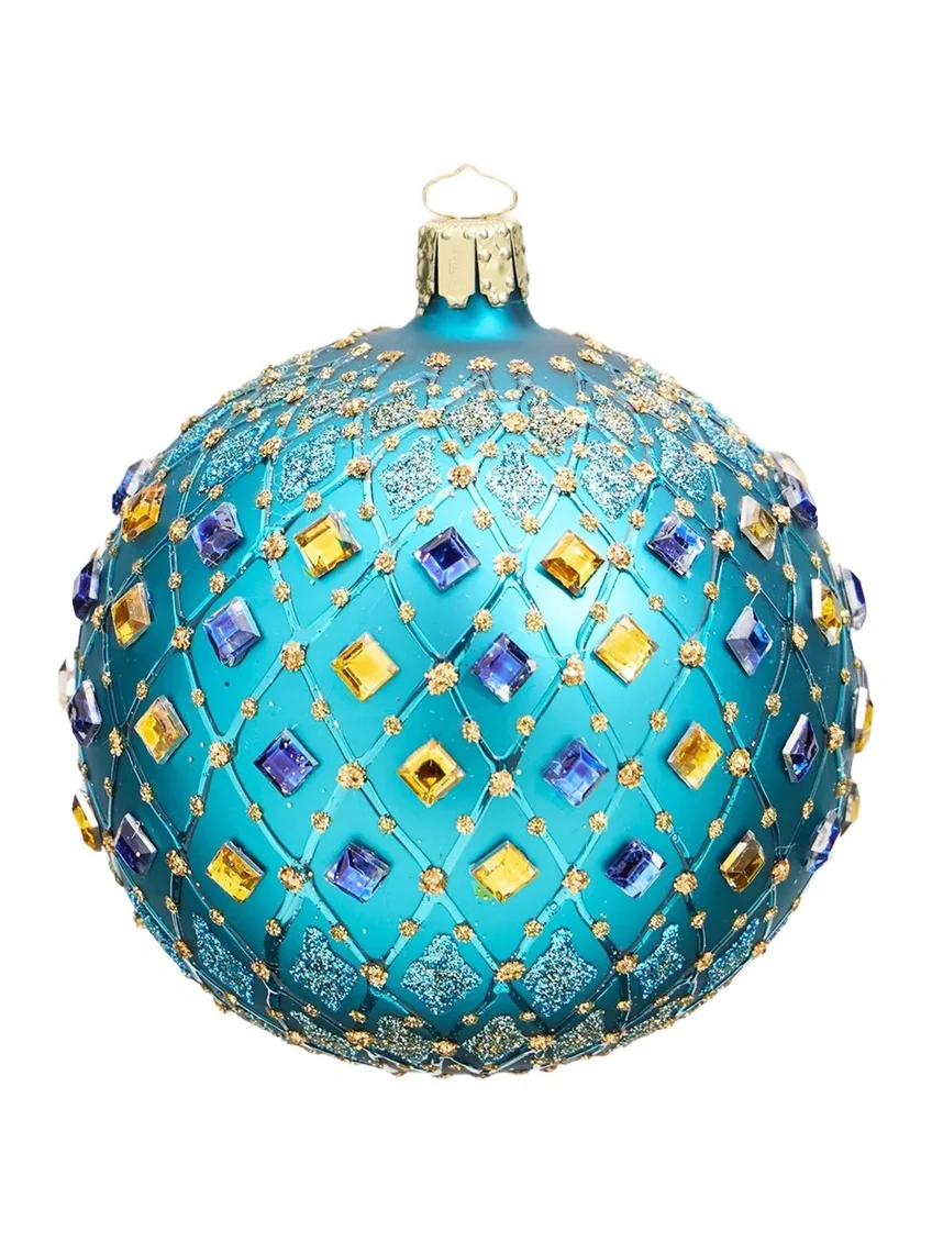 Bergdorf Goodman Blue Green Rhinestone Ball Christmas Ornament