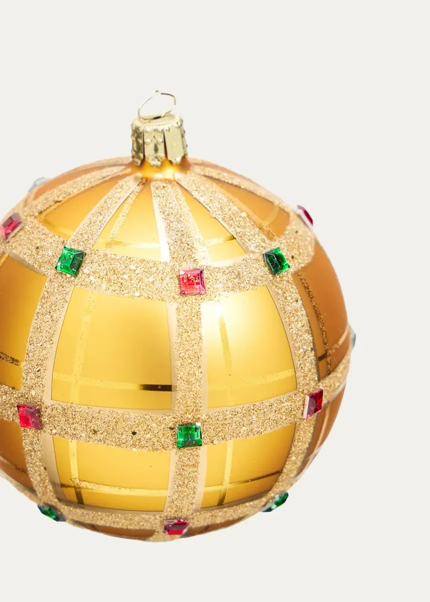 Bergdorf Goodman Stone Plaid Gold Ball Christmas Ornament | Thumbnail 2