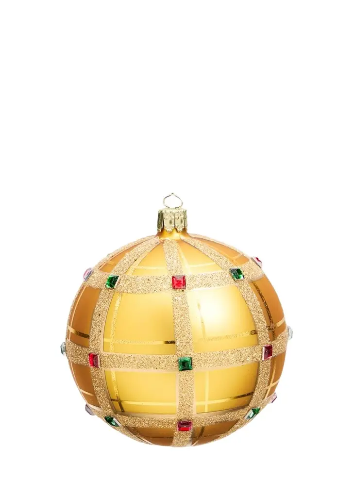 Stone Plaid Gold Ball Christmas Ornament Stone Plaid Gold Ball Christmas Ornament