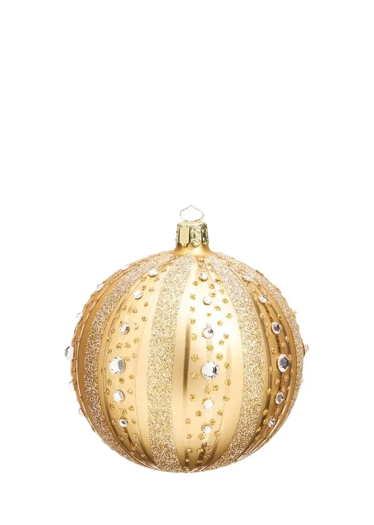 Glitter & Rhinestone Stripes on Gold Ball Christmas Ornament Glitter & Rhinestone Stripes on Gold Ball Christmas Ornament