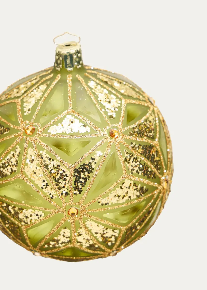 Bergdorf Goodman Deco Glitter-Embellished Green Ball Christmas Ornament | Thumbnail 2