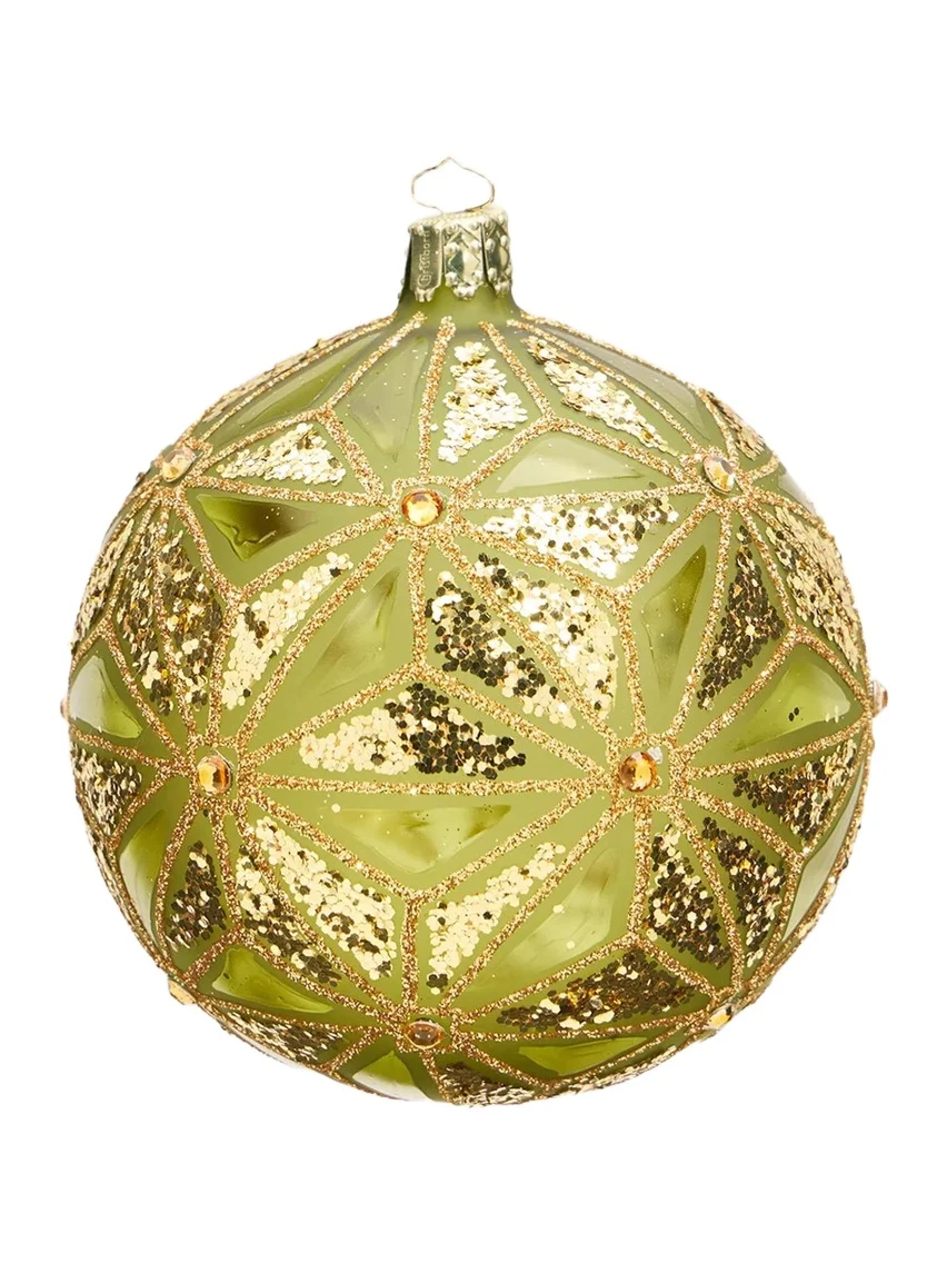 Bergdorf Goodman Deco Glitter-Embellished Green Ball Christmas Ornament