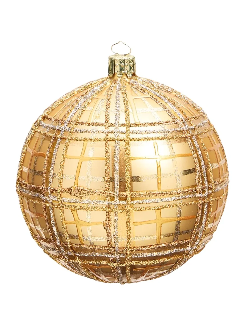 Bergdorf Goodman Gold Plaid Ball Christmas Ornament