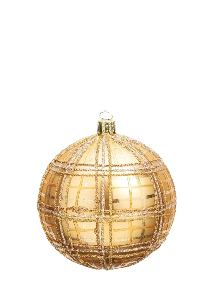 Bergdorf Goodman Gold Plaid Ball Christmas Ornament