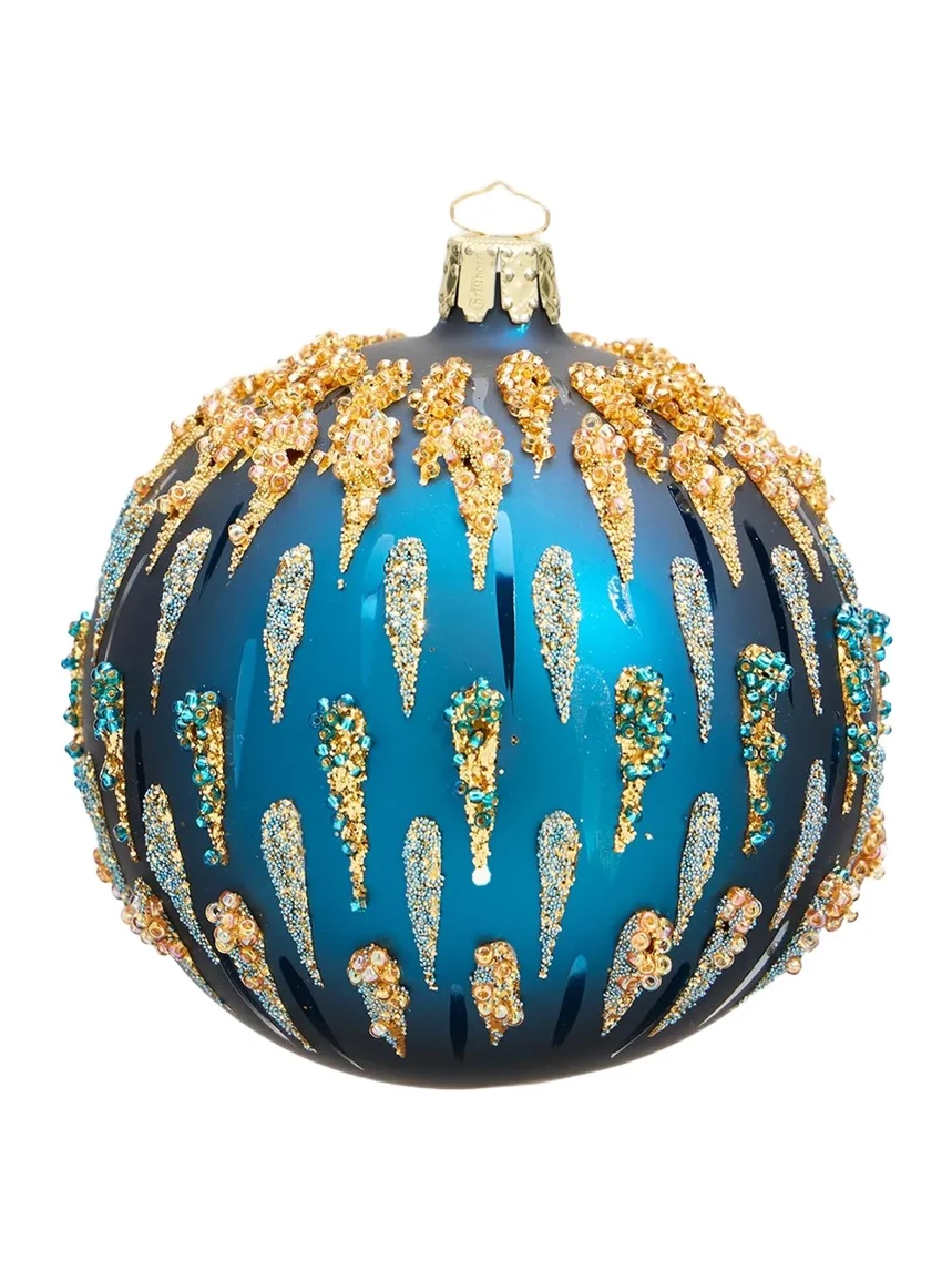 Bergdorf Goodman Glitter & Bead-Embellished Matte Blue Ball Christmas Ornament