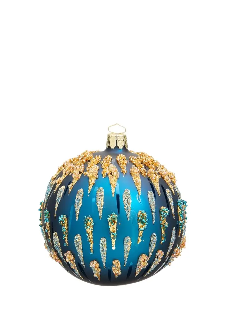 Bergdorf Goodman Glitter & Bead-Embellished Matte Blue Ball Christmas Ornament
