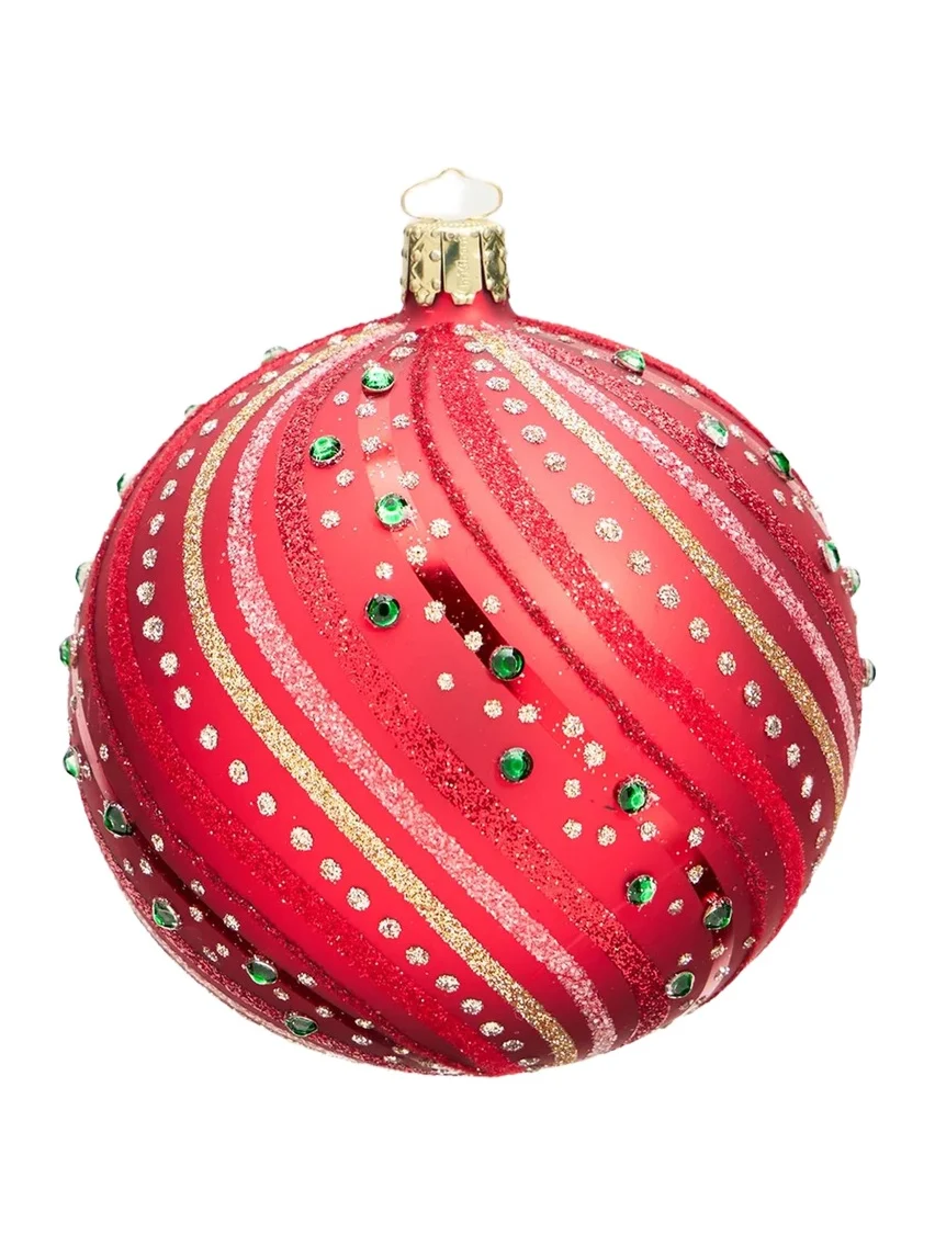 Bergdorf Goodman Glitter Swirls on Red Ball Christmas Ornament
