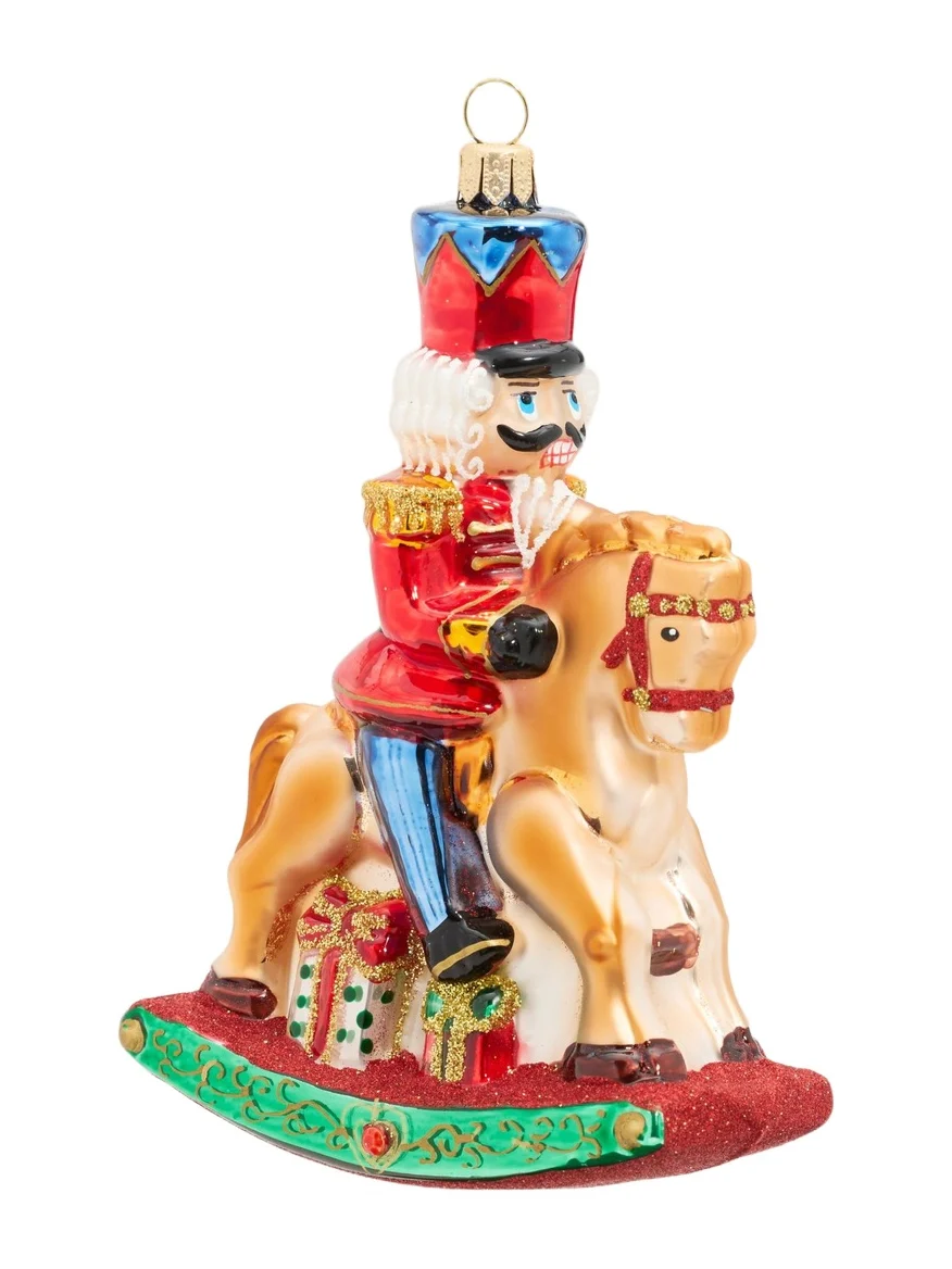 Impuls Nutcracker On Rocking Horse Glass Ornament