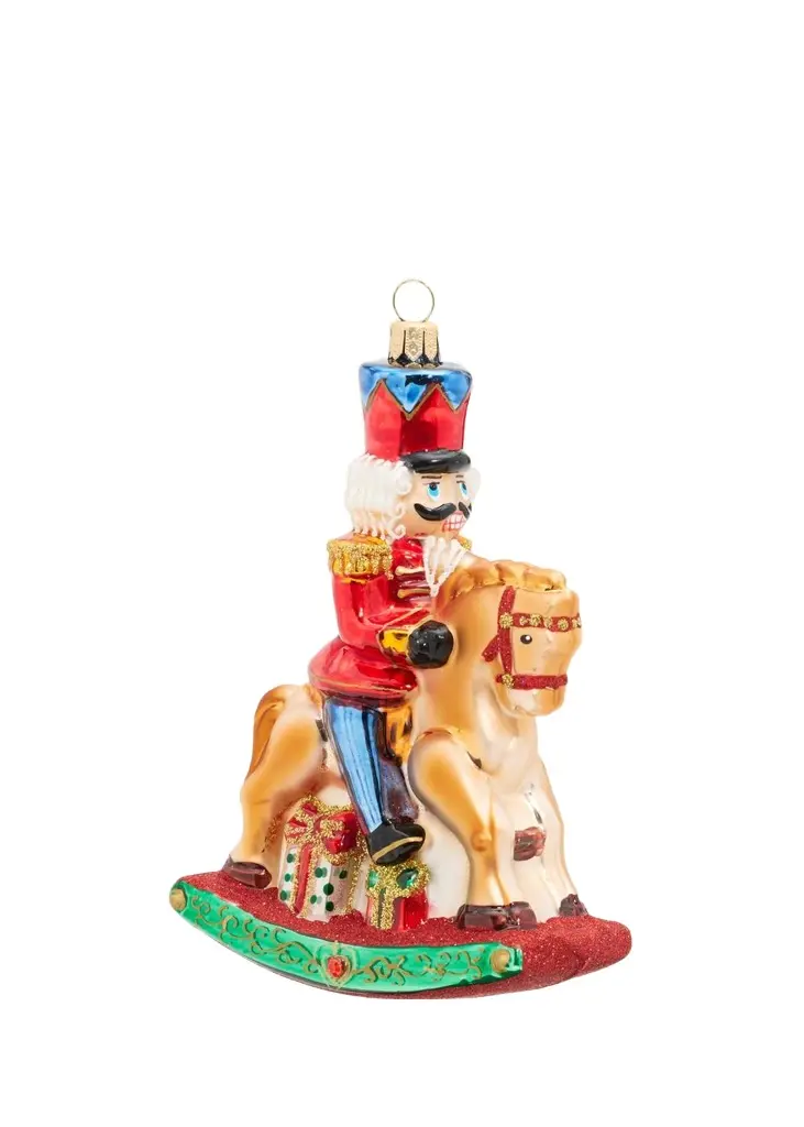 Impuls Nutcracker On Rocking Horse Glass Ornament