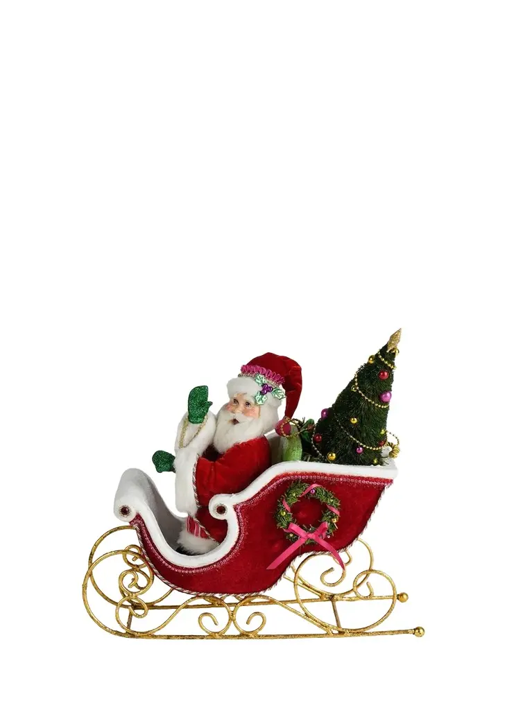 Katherine 's Collection Merry & Magnificent Christmas Papa Noel With Sleigh Tabletop Doll