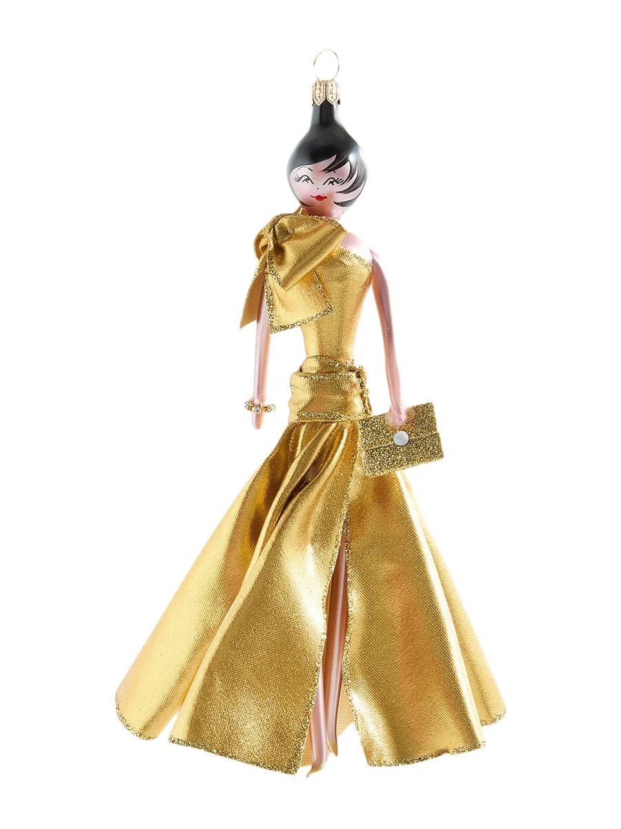 De Carlini Fashionista in Gold Gown Christmas Ornament