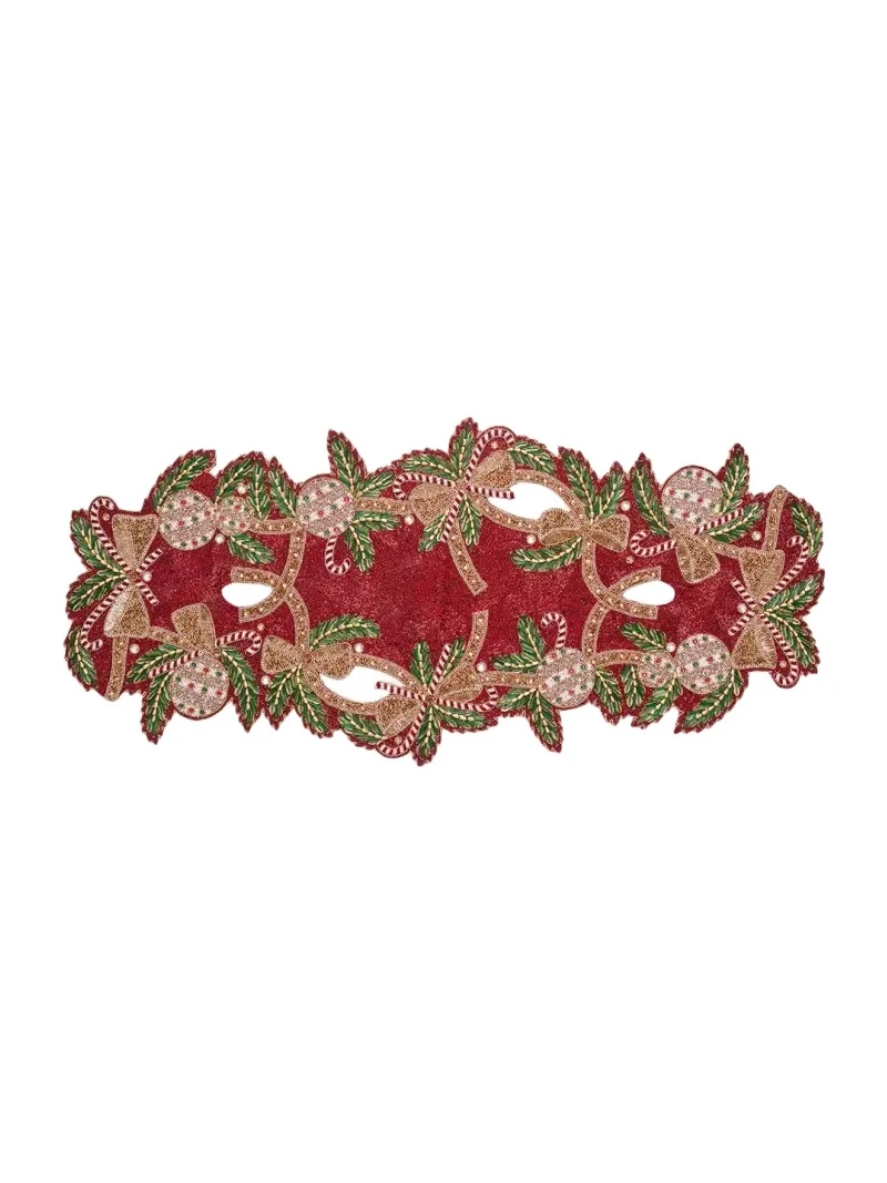 Kim Seybert Candy Cane Bow Beaded Table Runner, 19" x 39"