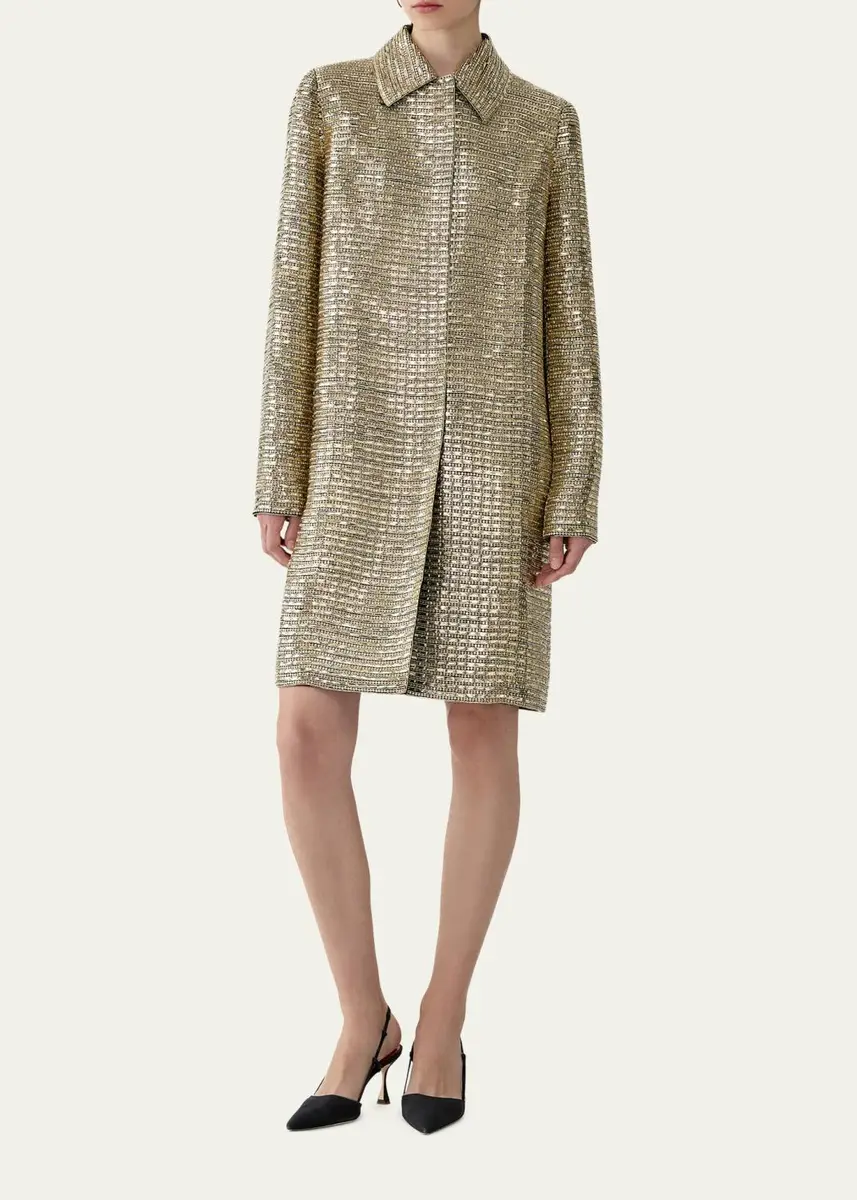 Carolina Herrera Metallic Embellished Long Sleeve Coat | Thumbnail 4