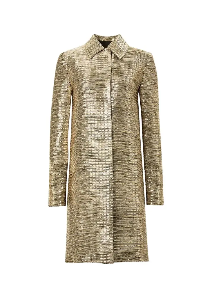 Carolina Herrera Metallic Embellished Long Sleeve Coat