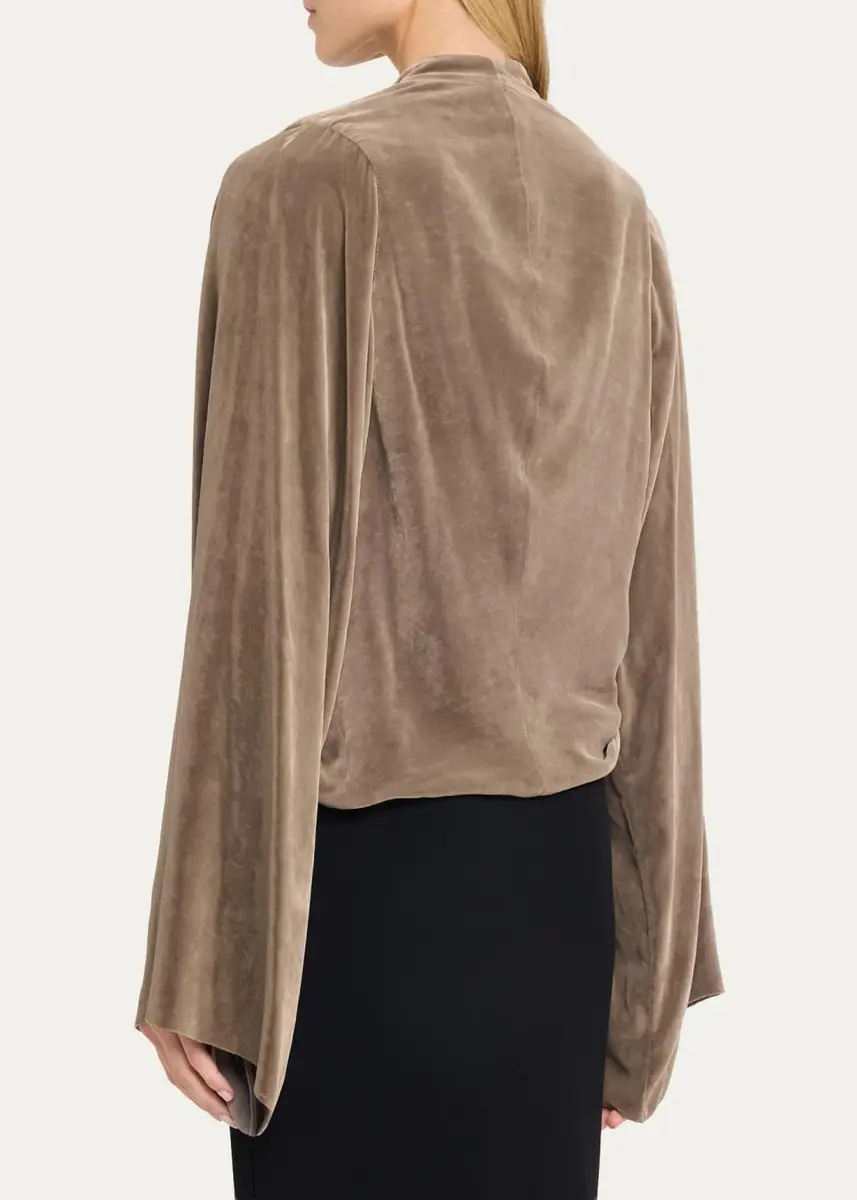 Rick Owens Flare-Sleeve Twisted Velvet Crop Top | Thumbnail 3 Rick Owens Flare-Sleeve Twisted Velvet Crop Top | Thumbnail 3