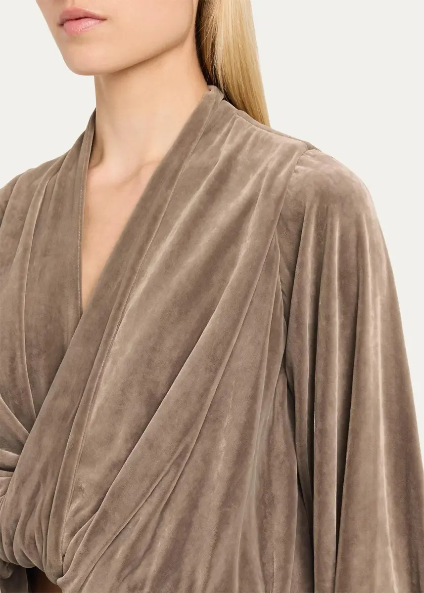 Rick Owens Flare-Sleeve Twisted Velvet Crop Top | Thumbnail 5 Rick Owens Flare-Sleeve Twisted Velvet Crop Top | Thumbnail 5