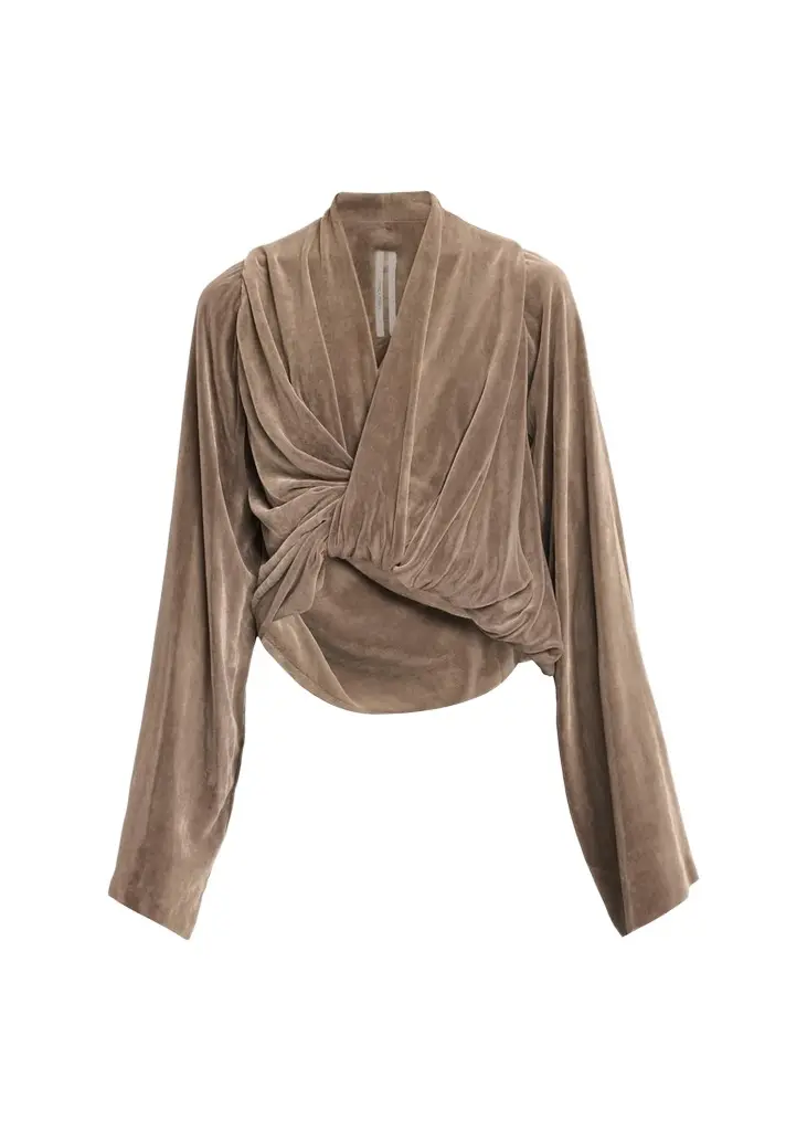 Rick Owens Flare-Sleeve Twisted Velvet Crop Top