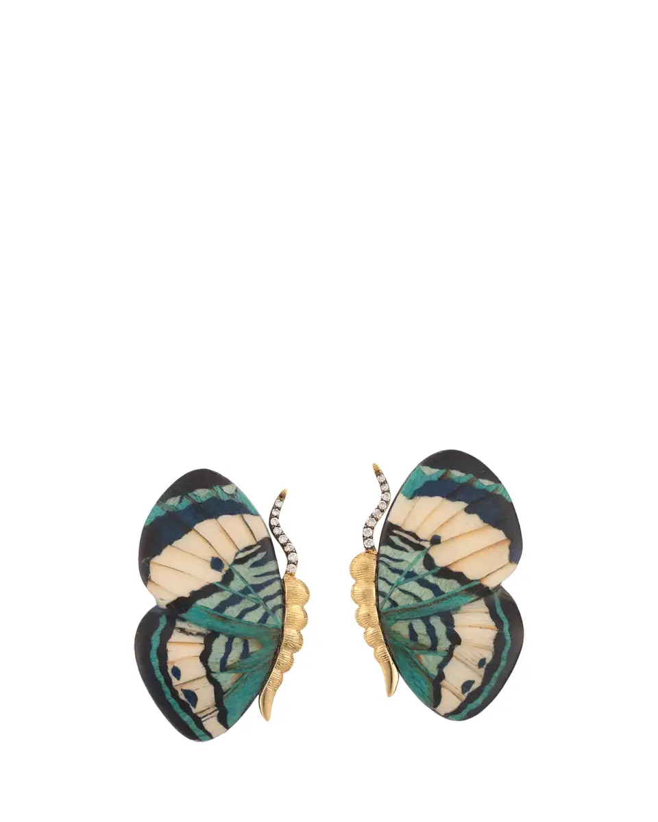 Silvia Furmanovich 18K Yellow Gold Extra-Small Butterfly Wing Blue Marquetry Earrings with Diamonds | Thumbnail 2 Silvia Furmanovich 18K Yellow Gold Extra-Small Butterfly Wing Blue Marquetry Earrings with Diamonds | Thumbnail 2