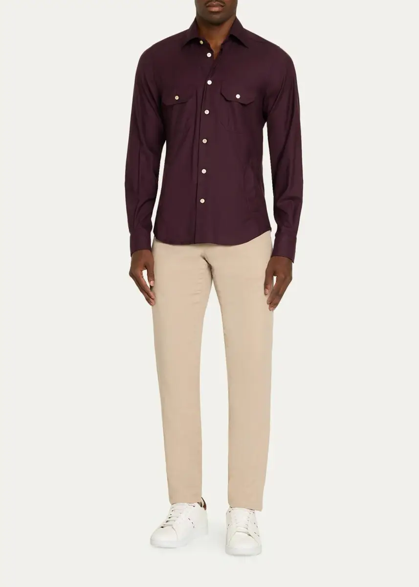 Kiton Men's Cashmere Flannel Button-Front Shirt | Thumbnail 2 Kiton Men's Cashmere Flannel Button-Front Shirt | Thumbnail 2