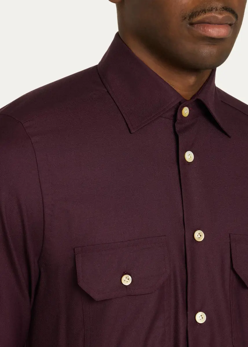 Kiton Men's Cashmere Flannel Button-Front Shirt | Thumbnail 5 Kiton Men's Cashmere Flannel Button-Front Shirt | Thumbnail 5