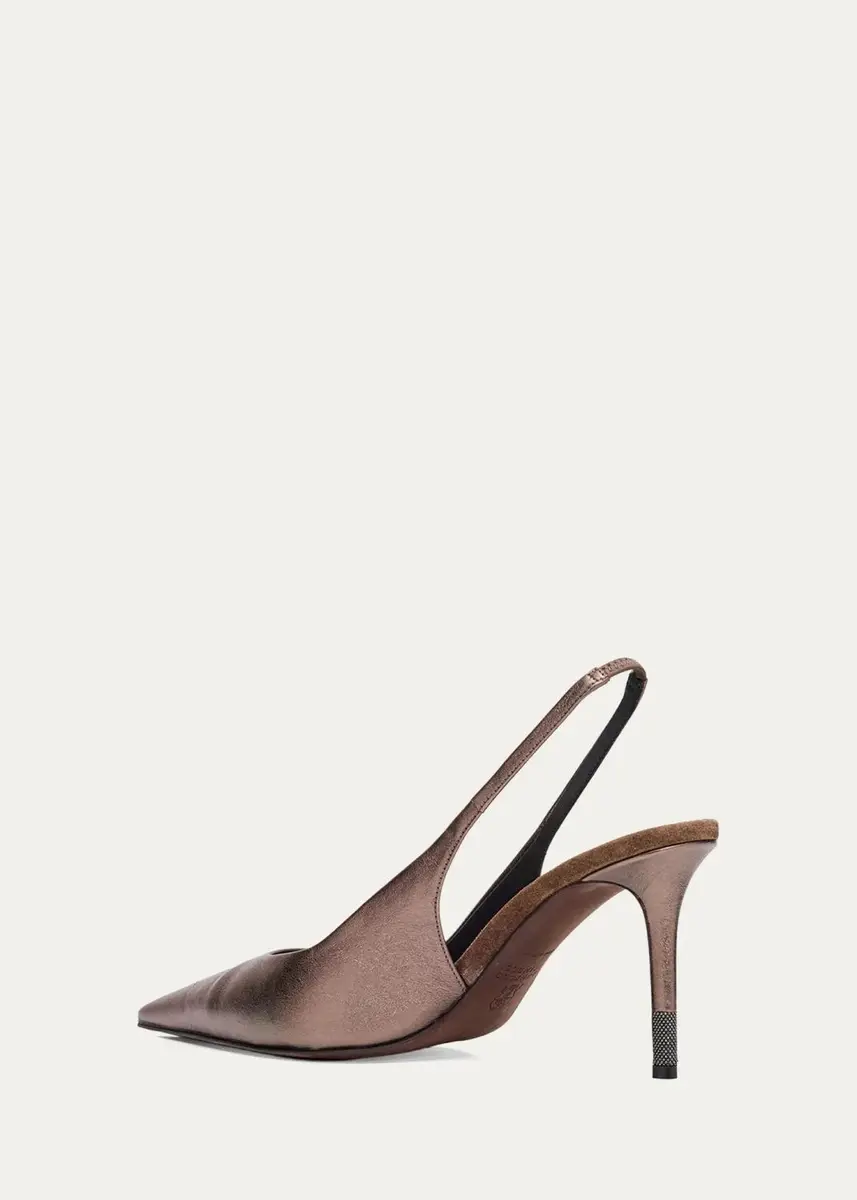 Brunello Cucinelli 80MM Leather Slingback Pumps | Thumbnail 4