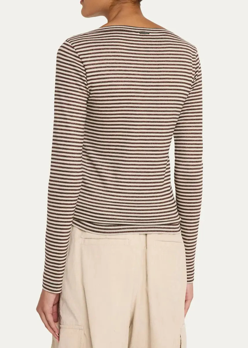 Brunello Cucinelli Glimmering Fine Stripe Wool Jersey Long-Sleeve Top | Thumbnail 3 Brunello Cucinelli Glimmering Fine Stripe Wool Jersey Long-Sleeve Top | Thumbnail 3