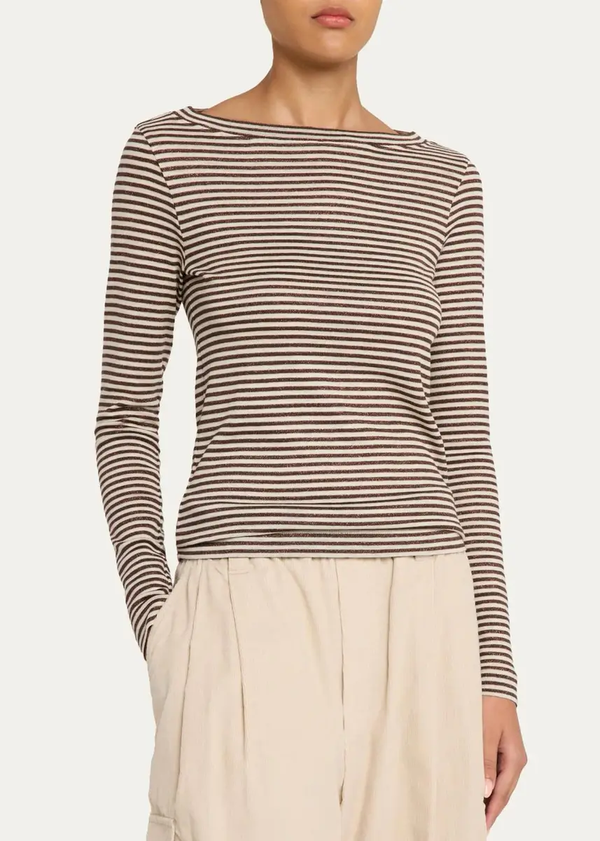 Brunello Cucinelli Glimmering Fine Stripe Wool Jersey Long-Sleeve Top | Thumbnail 4 Brunello Cucinelli Glimmering Fine Stripe Wool Jersey Long-Sleeve Top | Thumbnail 4