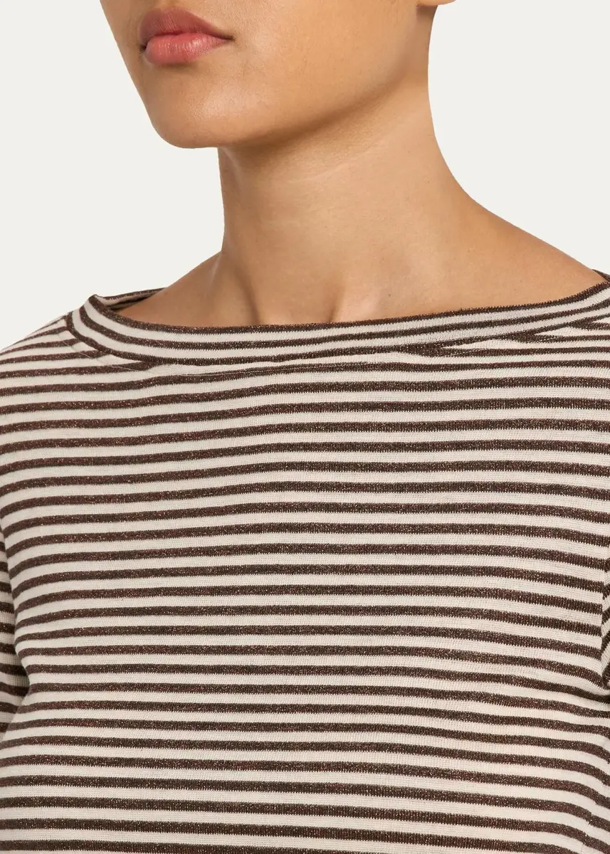 Brunello Cucinelli Glimmering Fine Stripe Wool Jersey Long-Sleeve Top | Thumbnail 5 Brunello Cucinelli Glimmering Fine Stripe Wool Jersey Long-Sleeve Top | Thumbnail 5