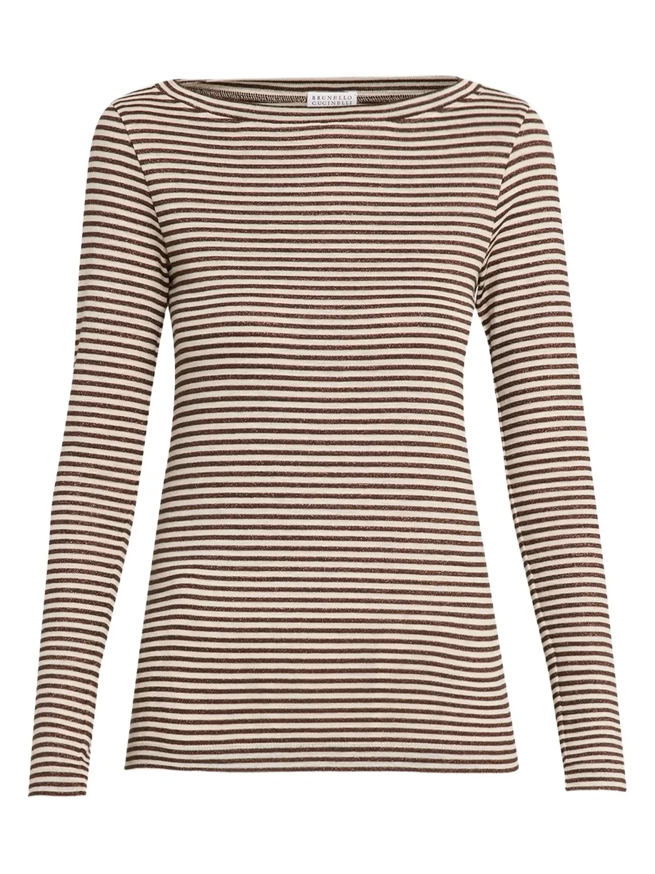 Glimmering Fine Stripe Wool Jersey Long-Sleeve Top