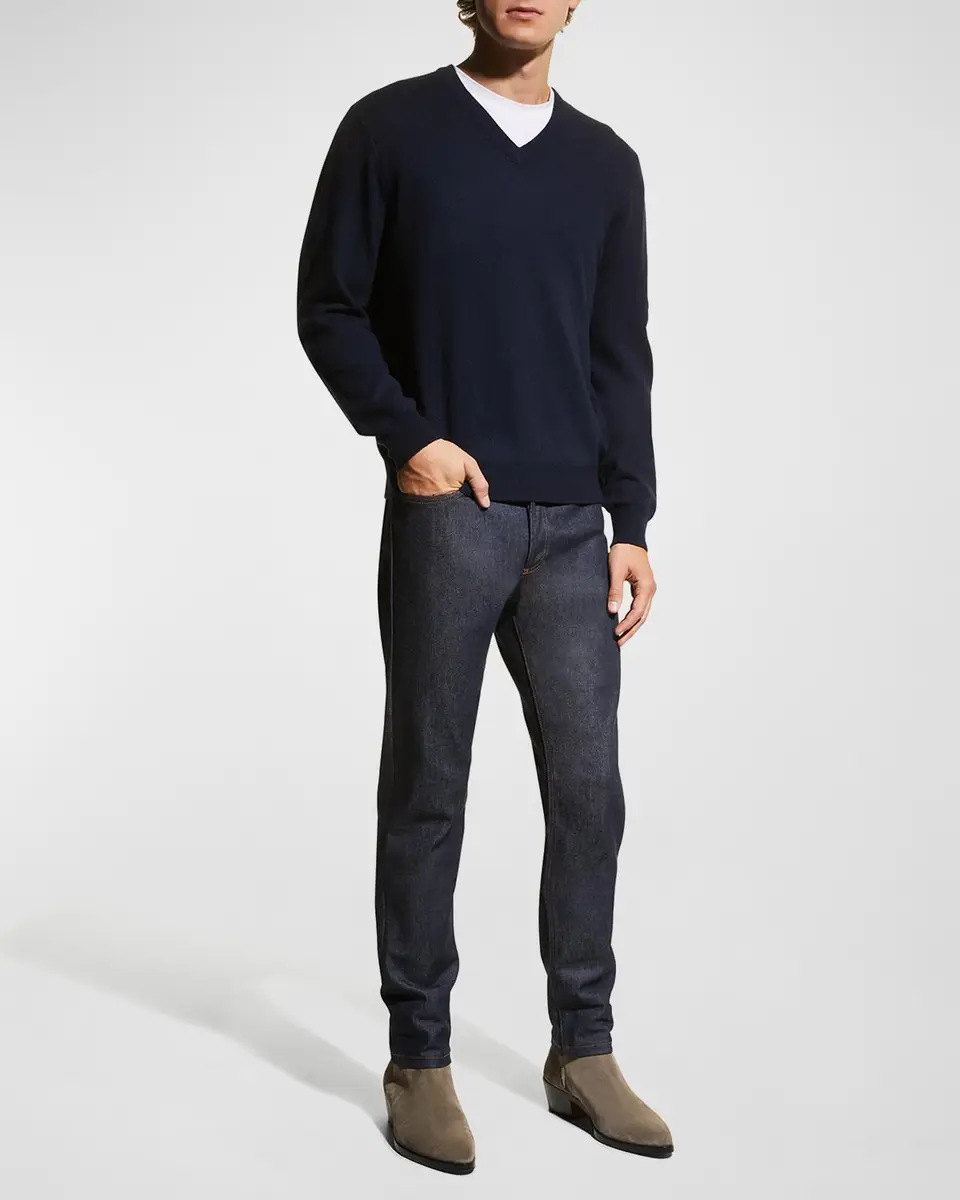 Neiman Marcus Men's Wool-Cashmere Knit V-Neck Sweater | Thumbnail 2
