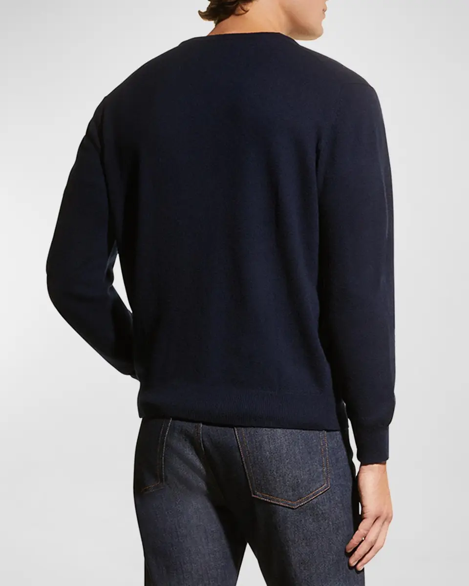 Neiman Marcus Men's Wool-Cashmere Knit V-Neck Sweater | Thumbnail 3