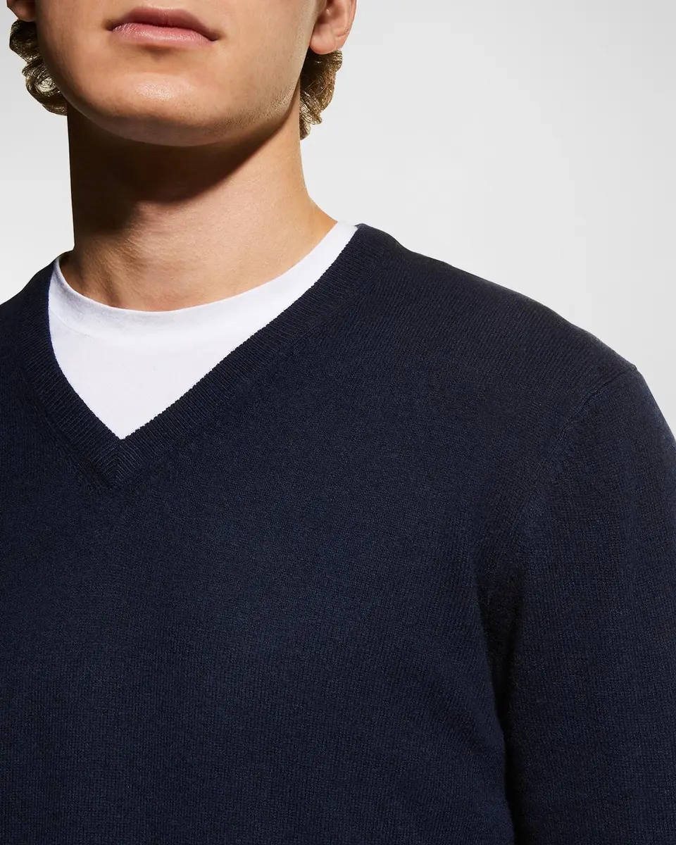 Neiman Marcus Men's Wool-Cashmere Knit V-Neck Sweater | Thumbnail 5
