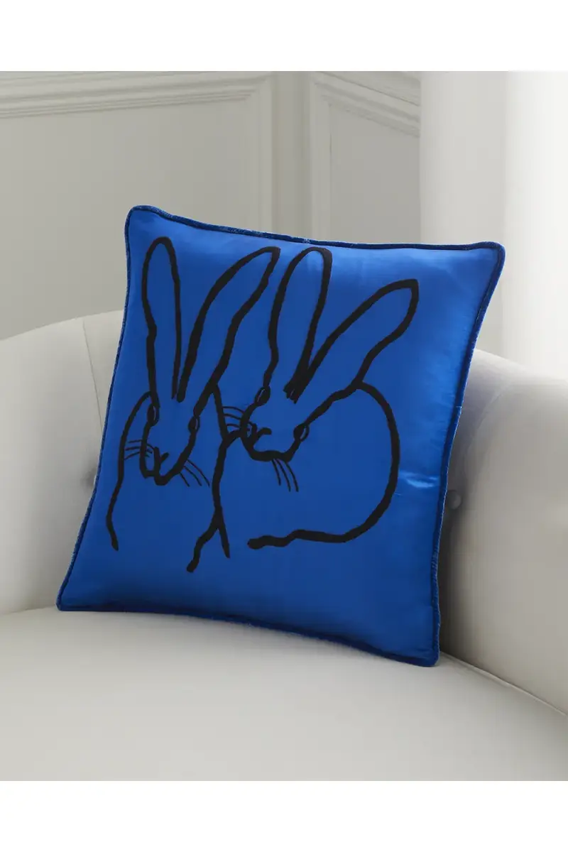Hunt Slonem Hand-Embroidered Silk 2 Bunny Pillow | Thumbnail 2 Hunt Slonem Hand-Embroidered Silk 2 Bunny Pillow | Thumbnail 2