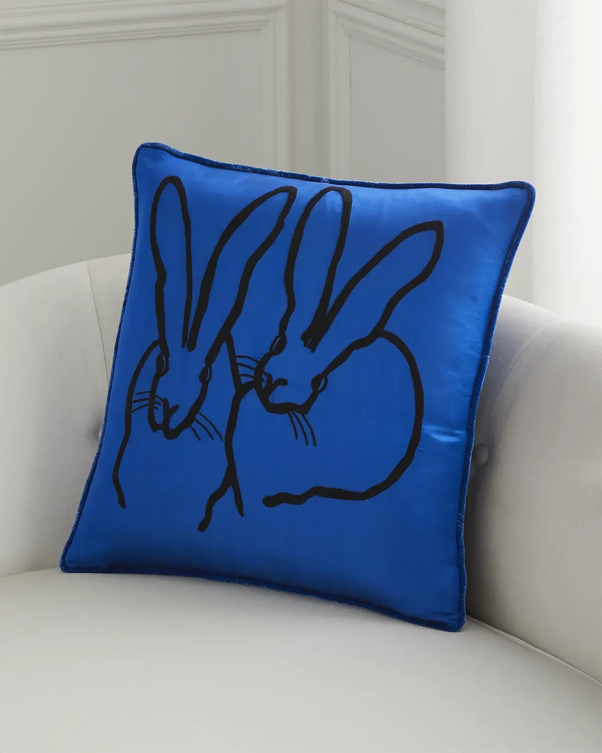 Hunt Slonem Hand-Embroidered Silk 2 Bunny Pillow