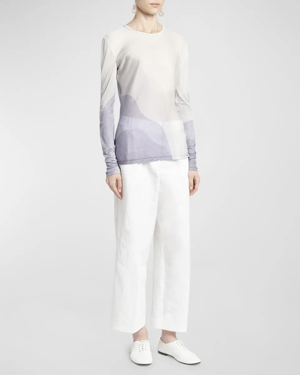 Giorgio Armani Wave-Print Long-Sleeve Metallic Silk Jersey Knit Top | Thumbnail 3 Giorgio Armani Wave-Print Long-Sleeve Metallic Silk Jersey Knit Top | Thumbnail 3