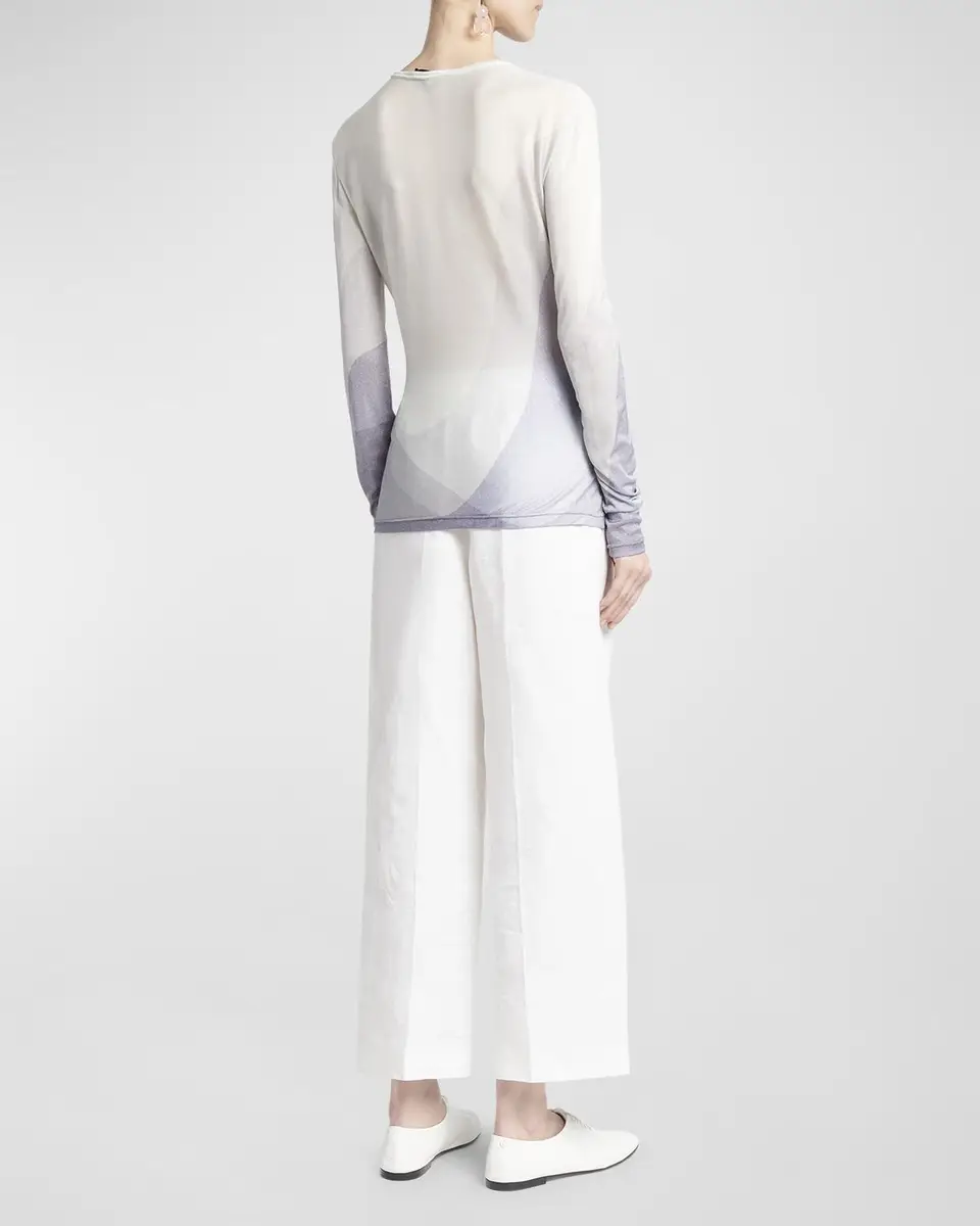 Giorgio Armani Wave-Print Long-Sleeve Metallic Silk Jersey Knit Top | Thumbnail 4 Giorgio Armani Wave-Print Long-Sleeve Metallic Silk Jersey Knit Top | Thumbnail 4