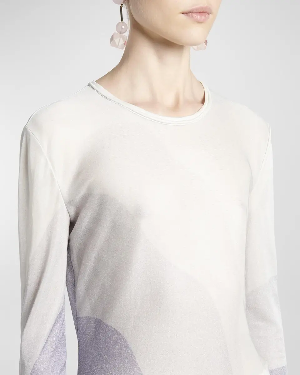 Giorgio Armani Wave-Print Long-Sleeve Metallic Silk Jersey Knit Top | Thumbnail 5 Giorgio Armani Wave-Print Long-Sleeve Metallic Silk Jersey Knit Top | Thumbnail 5