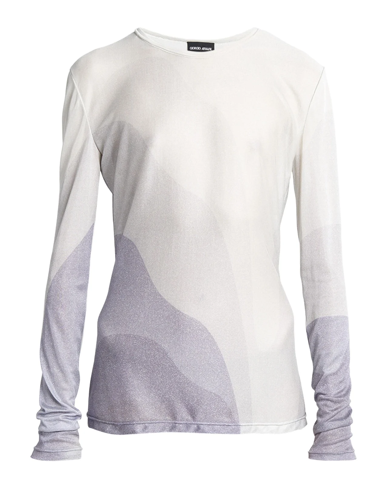 Giorgio Armani Wave-Print Long-Sleeve Metallic Silk Jersey Knit Top