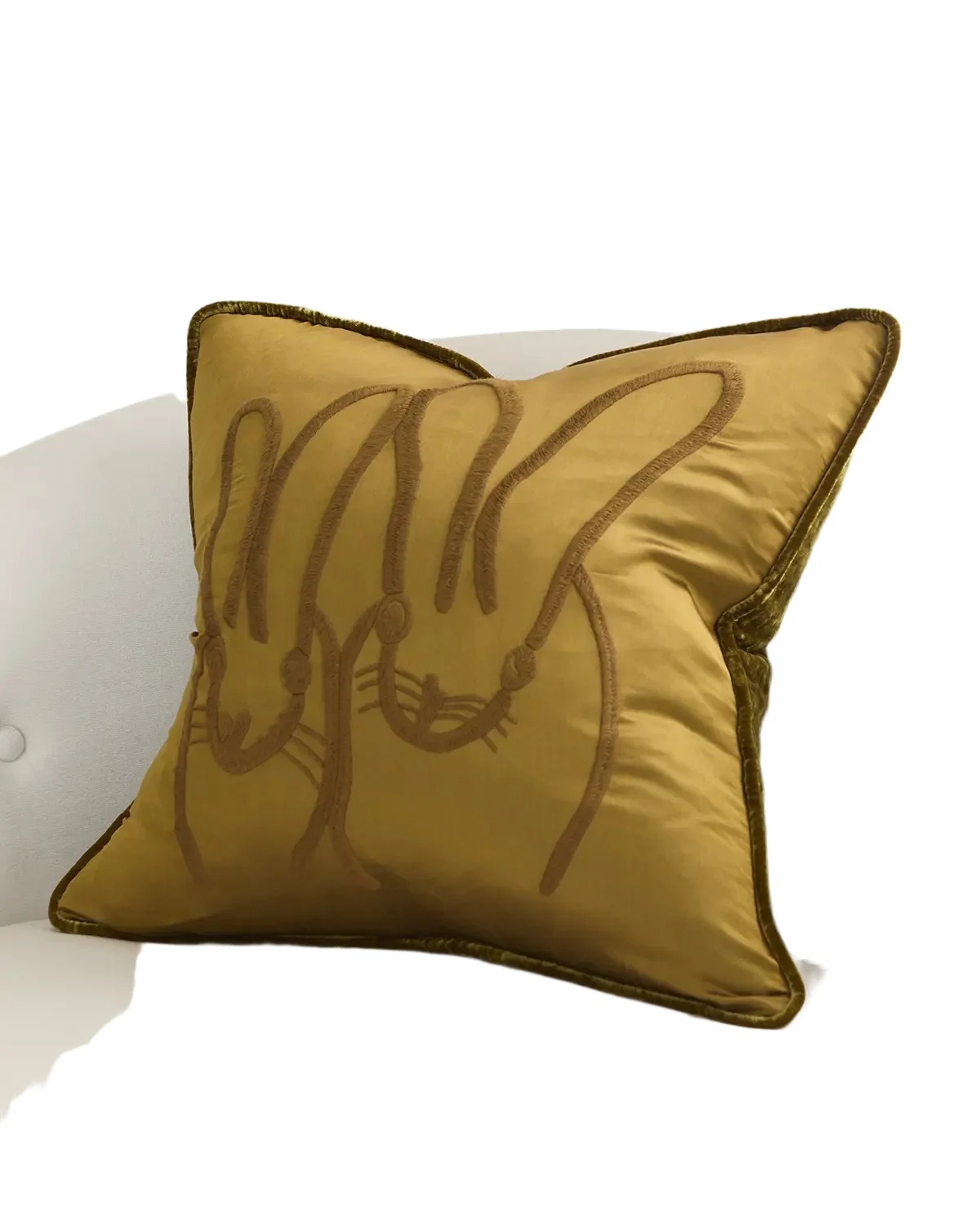 Hunt Slonem Hand-Embroidered Bunny Decorative Silk Pillow