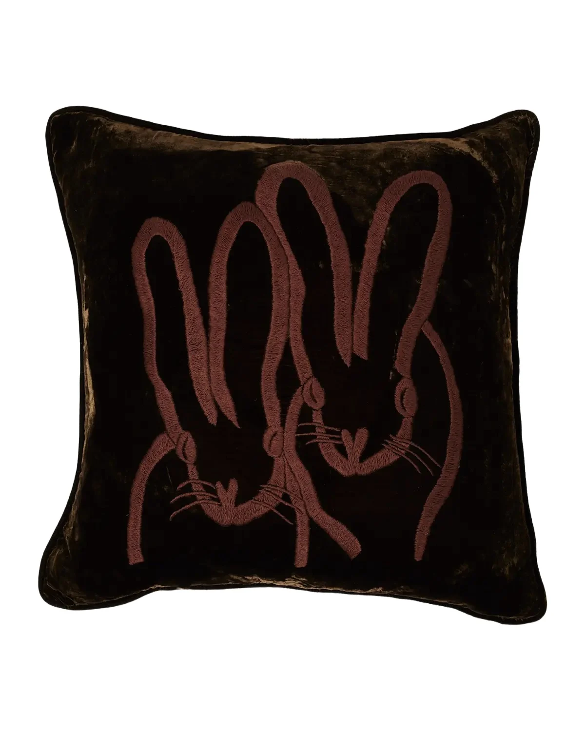 Hunt Slonem Hand-Embroidered Velvet Bunny Pillow, 20" Square