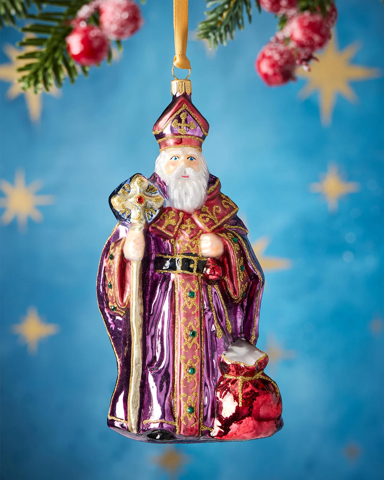 Exclusive Bishop Santa Glass Ornament